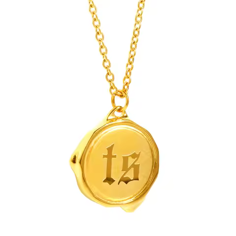 JINHUI Wax Seal Necklace For Women Stainless Steel Metal TS Letter Initial Pendant Necklace Geometry