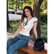 Badblood Freezia 91 V-Neck Jersey Women Slim T-Shirt - Light Blue