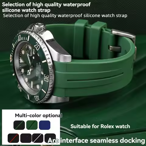 20mm Curved End Silicone Strap for Rolex Submariner Hulk/Kermit GMT-Master Air-King - Waterproof Div