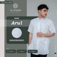 Baju Muslim Pria Koko Premium Lengan Pendek Al Hakim Arul Putih