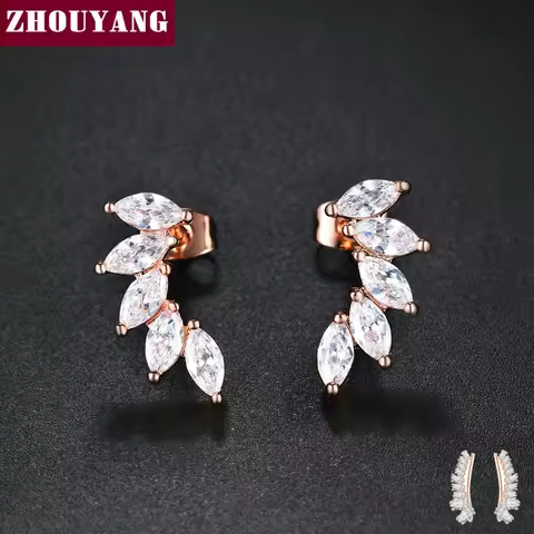 ZHOUYANG Stud Earrings For Women Cubic Zirconia Angel Wings RoseGold Color / Silver Color Fashion Je