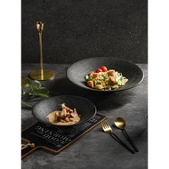 陶瓷意面盤子大號創意沙拉盤法餐黑色意式擺盤刺身高級感酒店餐具