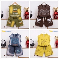 Boy's outfit set Sleeveless High quality stone wash 4-way cotton elastic from sun&moon brand big siz