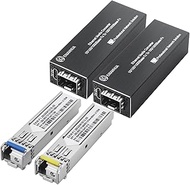 A Pair of Gigabit Single Mode LC Fiber Media Converter with 2 Pre-Paired 1.25G SFP BiDi Modules, 131