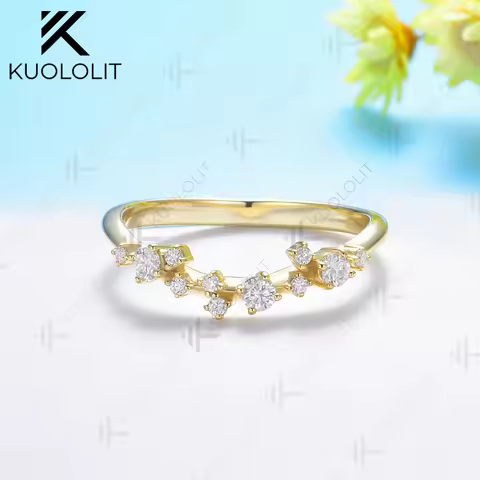 Kuololit 0.32CTW Moissanite V Band for Women Solid 18K 14K 10K Gold Ring for Anniversary Engagement 