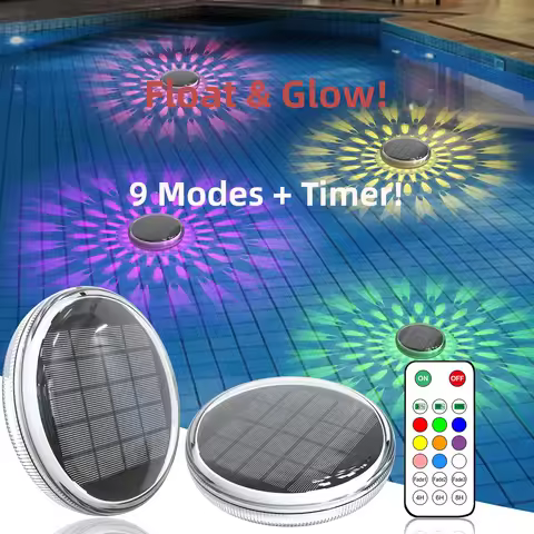 Solar Rechargeable Floating Pool Lights, with Remote Control, 9 Lightings, Timing Mode Pool Light fo