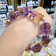 老礦頂級濃色雙色紫黃晶招財貔貅44.65g招財智慧最強招財水晶