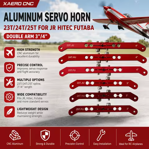 XAERO CNC Aluminum Servo Horn 23T/24T/25T for JR Hitec Futaba Double Arm 3-4" RC Airplane Parts