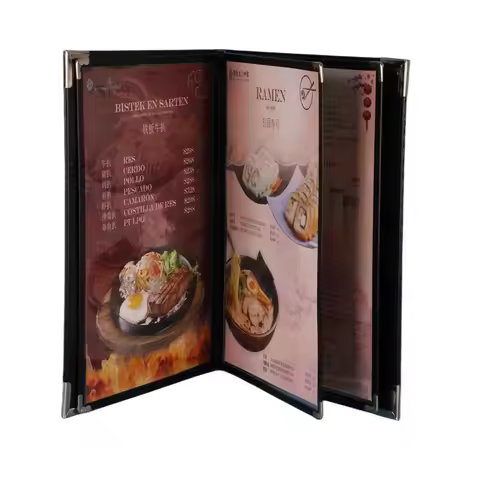 Custom 6 Pages 12 Views A4 Restaurant Menu Cover Clear Viewing Surfaces PVC Menu Paper Holder Book F
