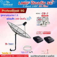Thaisat C-Band 1.5M (ขางอ 100 cm.Infosat) + Infosat LNB C-Band 5G 2จุด รุ่น CG-2 + PSI S3 HYBRID 2 กล่อง พร้อม สายRG6 10 m.x2