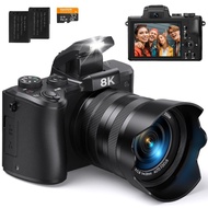 8K 88MP WiFi Vlogging Camera with Autofocus & Dual Lens, 3.2" Touchscreen for YouTube Selfie - Porta