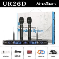 NewBaxs ไมโครโฟนไร้สายUR26D ไมโครโฟนลอย 2 ตัว การมอดูเลตความถี่ UHF ระยะรับ 80M เหมาะสำหรับการใช้งาน