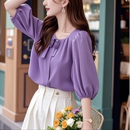 E0428-Temperament Age-Reducing Chiffon Shirt Short-Sleeved Shirt Super Beautiful Korean chic chic Co