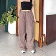 Everyday Pants Celana Panjang Wanita Motif Salur Tali Pinggang Hightwaist Kulot Casual Stripe Summer