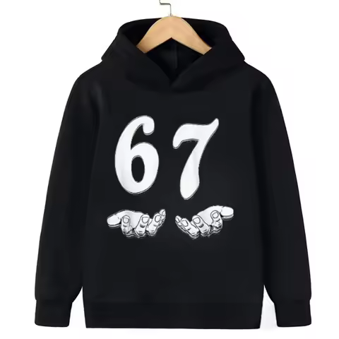 Viral 67 Kids Hooded Sweatshirt Funny Internet Slogan Children Outfit Fashionable and boys and girls