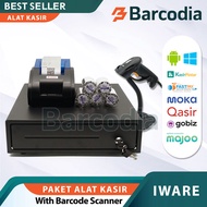 PAKET ALAT KASIR IWARE BLUETOOTH + USB ANDROID WINDOWS SUPP GOBIZ MOKA ( Printer + Laci + Scanner Ba