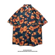 Áo Sơ Mi Nam Mùa Hè Thường Ngày Phong Cách HongKong Họa Tiết Hoa Mỏng Phong Cách Mỹ Vintage Tay Ngắn