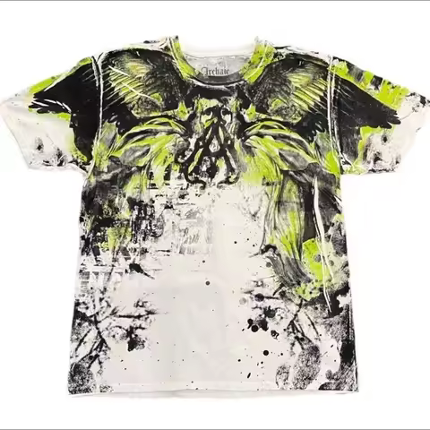 2000s affliction White lime green and black archaic T-shirt
