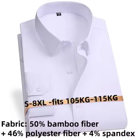 8XL Bamboo Fiber Anti-Wrinkle Short sleeve Mens Shirts Long Sleeve Slim Fit Camisa Social Business M