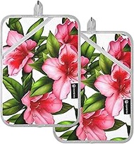 Painted Pink Azalea Flowers Pot Holders Heat Resistant Cute Oven Mitts for Counter Decor Kitchen Ite