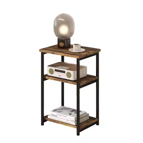 3 Tier End Table, Tall Side Table with Storage, Telephone Tables with Metal Frame Small Nightstand f