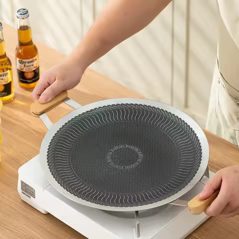 Stainless Steel Frying Pan Non-stick Honeycomb Barbecue Folding Pan Induction Cooker Cassette Stove