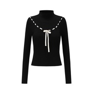 สีขาว สไตล์วิทยาลัยฝรั่งเศส เสื้อสเวตเตอร์ถัก สลิมฟิต Half High ปกเสื้อ พร้อม กระโปรง ชุด เรียบง่าย 