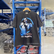 E87A Gothic American Retro Marilyn Manson Washed Distressed vintage Heavy Short-Sleeved T-Shirt Kany