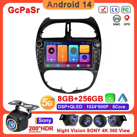 Android 14 Car For Peugeot 206 206CC 206SW Radio 2000 ~ 2016 Stereo Head unit GPS Navigation Audio N