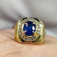 Men's RING AKIK PERMATA BATU BLUE SAFIR CUTTING ORIGINAL NATURAL RING SILVER BANGKOK 926 READY TO US