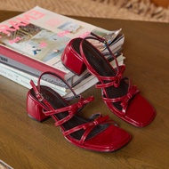 Buckle Me Bojai💖 รองเท้าส้นสูงรัดส้น สายคาดโบว์ หนังเงานุ่มมาก สูง 2 นิ้ว