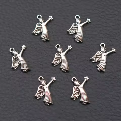 50pcs Little Angel Pendants, Mini Angel Charms, Magic Fairy Charms, 17 * 13mm Elf Charms, Silver Pla