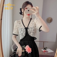White Black Embroidered Silk Lace Bolero - Filipiniana Shirt Top for Women