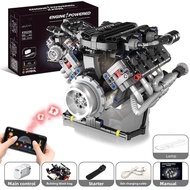 Plated Mini Particle BMW F1 Engine Building Blocks APP Programming Lighted Simulation V8 Engine Toy 