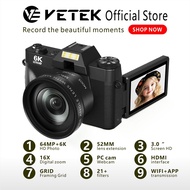 VETEK3 6K Digital Camera 64MP  Camera 16X Zoom Retro Miniature SLR Camera