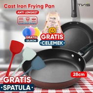 WAJIB PUNYA TKIS  WAJAN PENGGORENGAN BESI ANTI LENGKET TEFLON FRYPAN WARNA HITAM MARON UKURAN 28 CM 