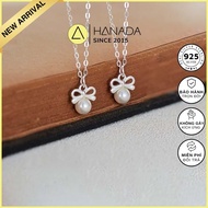 [LIFE LIFETIME WARRANTY] Hanada 925 Silver Necklace with Pearl Bow, Gift Necklace, Party, Daily Wear