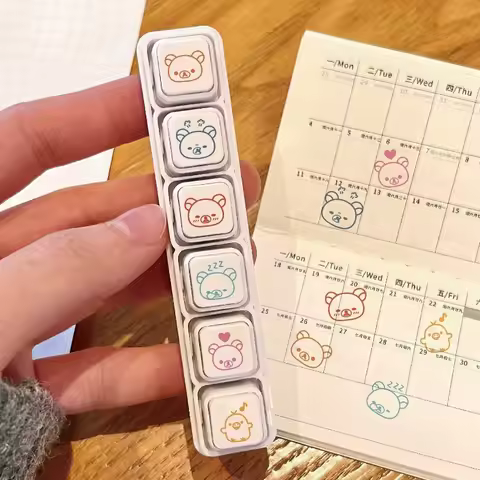 Rilakkuma emoticon detachable six-link stamp decoration plan punch-in photosensitive button stamp