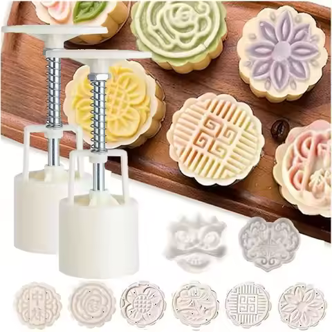 Pastry Decoration Plunger Tools Mid-Autumn Festival Mooncake Mold Hand-Pressure Cookie Stamps with F