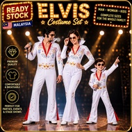 (Ready Stock) White Elvis Presley Character Performance Costume Cosplay Rock Singer Party Halloween 
