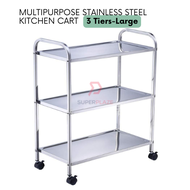 3 Tiers Large Multifunctional Stainless Steel Kitchen Cart Side Table Serving Trolley Food Serving Cart