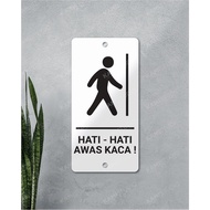 Beware OF GLASS WRITING 30X15 CM POTRAIT GLASS BOLT / HEART GLASS SIGN BOLT BEWARE OF GLASS / WALL S