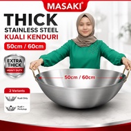 MASAKI Kuali Kenduri 50/60cm with Golden Handle for Gas Stove Stainless Steel Plain Wok Anti Karat