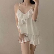 ผ้าไหมน้ําแข็งเซ็กซี่ชุดนอนฤดูร้อนสําหรับผู้หญิงความยาวกลางกระโปรง V คอออกแบบ CUT-OUT รายละเอียด 2 ช