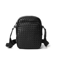 DELLON Black Woven Men's Leather Sling Bag