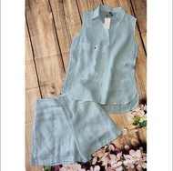 Set bộ đi chơi Linen bột Premium sát nách cổ bẻ kèm quần sóc SLINEN chất vải Linen bột mềm thích hợp