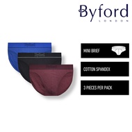 (3 Pcs) Byford Mens Cotton Spandex Mini Brief Underwear Assorted Colours - BUD5275M