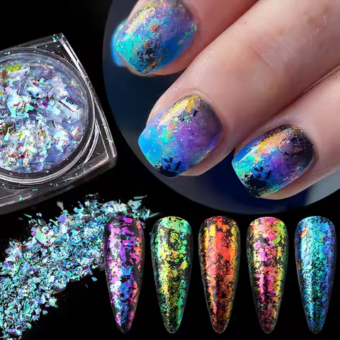 1 Box Chameleon Nail Glitter Flakes Irregular Sparkly Gradient Sequins Powder Aluminum Foils Gel Pol