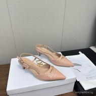 DIOR 2025 Spring Summer New Style Pointed Toe Low Heel Back Empty Sandals High Heels