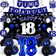 18th Birthday Decorations for Boys Girls, Blue Black Happy 18th Birthday Party Decorations, Time To 